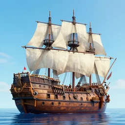 pirate ship, amazing background, 3 - d, highly details, lowbrow, in the style of alexander jansson,