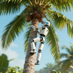 a robot climbing a coconut tree, artstation, ultrarealistic, hyperdetailed, cinematic, by wolp, midsommar