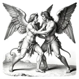 devil fights angel, high detail, extremely detailed, very sharp, in the style of theodor de bry,