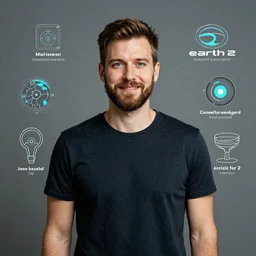 a man called shane who has created a metaverse called earth 2, he has various connections, an australian with a beard, technophile