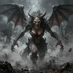 😉 lilith the mother of all monsters angry, raining ash, fine art masterpiece, highly detailed dino valls wayne barlowe machiej kuciara, dramatic lighting, long shot, wide angle, uhd 8 k, sharp focus