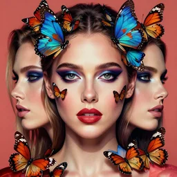 glamor portrait face symmetry, morena baccarin, butterflies, intricate detailed photorealistic by mark brooks, helene knoop, hannah yata, artgerm, charlie bowater, mandy jurgens and alex ross, bold colors, artstation