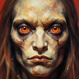 close up sci - fi hippie poster art simon stalenhag monster shaman eyes, monster skin, elegant, highly detailed, centered, digital painting, concept art, smooth, sharp focus, illustration, artgerm, tomasz alen kopera, peter mohrbacher, donato giancola, joseph christian leyendecker, wlop, frank frazetta