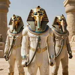 the annunaki have returned to egypt wearing space suits that look like egyptian pharoah head - dresses and breathing hoses that look like elephant trunks - in star wars episode 3