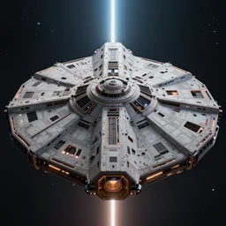 of a top view of a symmetric timepunk, recognizable space ship, star wars aesthetics. art station front page, digital art. octane render, massive ship lighting.