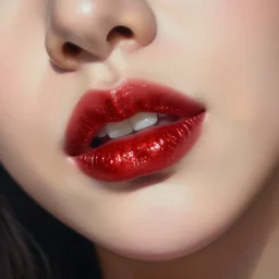 a close up shot of a woman's lips coated in red glitter, stunning high detail painting by artgerm and greg rutkowski and ilya kuvshinov.