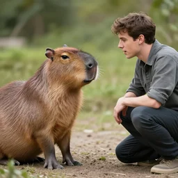 a capybara in mars talking to a man