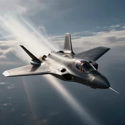 a supersonic black stealth jet flying through the atmosphere, ultrarealistic, lightrays, volumetric light, atmospheric
