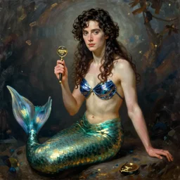 male sherlock holmes mermaid in the style of jules bastien - lepage