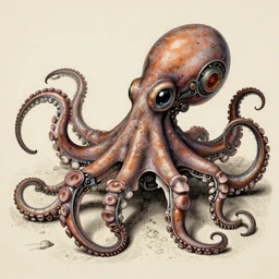 mechanical robotic octopus, intricate illustration, antique style, highly detailed, 8 k, artstation
