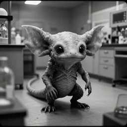 “Horrific scrawny cryptid mutant reptilian axolotl escaping from a lab, leaked cctv footage, black and white, night.”