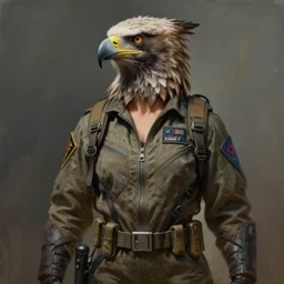 epic professional digital art of female human - eagle hybrid animal wearing air force jumpsuit, humanoid feathered head, eagle beak, painting, by steve ditko, artgerm, leesha hannigan, artstation, cgsociety, wlop, epic, much wow, much detail, gorgeous, detailed, cinematic, masterpiece