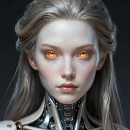futuristic woman android portrait, sci-fi, amber eyes, face, long hair, fantasy, intricate, elegant, highly detailed, digital painting, artstation, concept art, smooth, sharp focus, illustration, art by artgerm and greg rutkowski and alphonse mucha