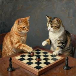dali surrealist painting of two cats playing chess