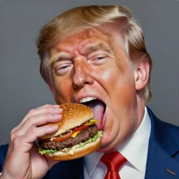 realistic painting by jenny saville of donald trump licking a burger with his tongue out, art by jenny saville and tom bagshaw, detailed, sharp, smooth