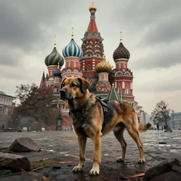 post apocalyptic dog in moscow, digital art