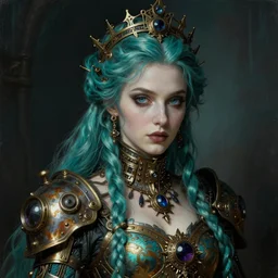( ( gothic # ) ) princess portrait *. *. by william henry hunt * *, highly detailded, turquoise rust, steampunk, battle angel alita