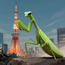a kaiju praying mantis attacking Tokyo, concept art, matte painting, 4k , clean post process, film still, style by raphael lacoste, eddie mendoza, alex ross