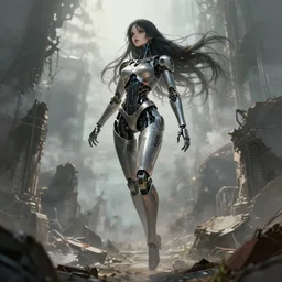 detailed, sharp, dreaming humanoid gothic female automata floating above ruined dystopia by Anna Dittmann . digital art. surreal. featured on art station. anime arts. featured on Pixiv, HD, 8K, highly detailed, good lighting