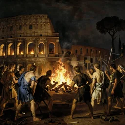 ancient rome on fire at night by lawrence alma - tadema,
