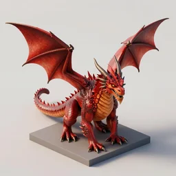 3D render of a red dragon, isometric view, diffuse lighting, centered
