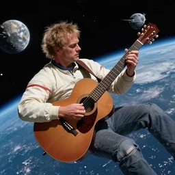 playing guitar in space