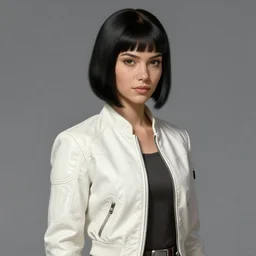 portrait of a woman by greg rutkowski, anya solo, black bob hair, tall and slender, star wars expanded universe, wearing a white flying jacket, she is about 2 0 years old, highly detailed portrait, digital painting, artstation, concept art, smooth, sharp foccus ilustration, artstation hq
