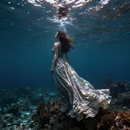 long dress underwater in the sea, art by ex machina,