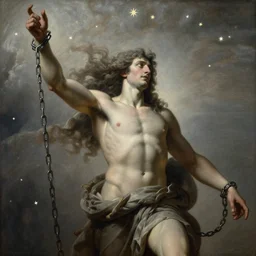 briareus, windy, chains on hands, stars, stoic, modern, is ( ( with arms half lifted toward us ) ). light dust, magnificent, hyperdetailed, theatrical, painted by jean honore fragonard and greg rutkowski