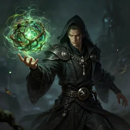 a portrait of dark mage casting nature - ball and shoot it, cyberpunk concept art, trending on artstation, highly detailed, intricate, sharp focus, digital art, 8 k