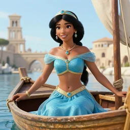 princess jasmine riding a boat in ancient rome, in the movie terminator