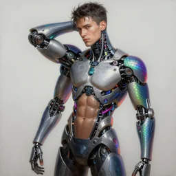 ultra realist intricate detailed painting of a single attractive cyborg male, neon scales and ( ( cyborg tech ) ), model pose, art by vitaly bulgarov and nivanh chanthara, hyperrealistic, soft lighting, octane render