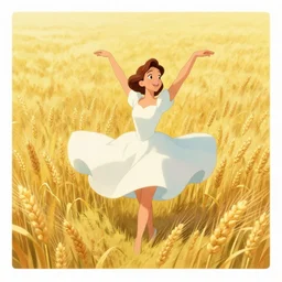 dancing in the wheat field by disney concept artists, blunt borders, centered, hard edges, soft light, dreamy, beautiful!!!