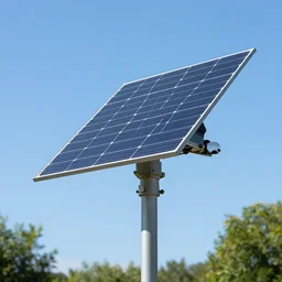 solar tracker in bright sun pointed south west, natural lighting, 5 0 mm,