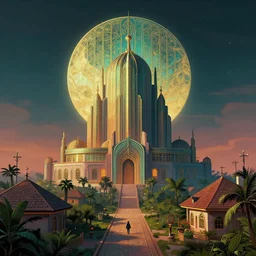✨🕌🌙, Art Deco, in a village, Trending artstation, octane render, surrealist, cinematic, horizon forbidden west