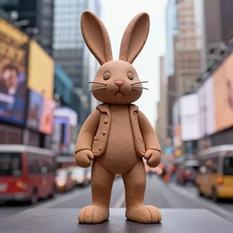 an award winning clay sculpture of a funny bunny made by michelangelo, standing in times square, 3 d render, hyper detailed, sharp focus, 8 k resolution