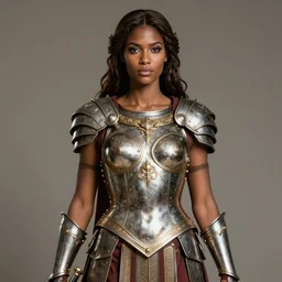 cadence lux as an amazon warrior, a tall beautiful woman with brown skin and long hair, dressed in hellenistic body armor, intricate, elegant, highly detailed, smooth, sharp focus, detailed face, art by ardian syaf