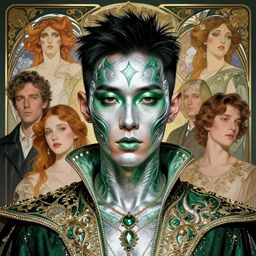 portrait of a beautiful cyberpunk mike shinoda wearing a silver green, beautiful symmetrical face, fantasy, regal, by stanley artgerm lau, greg rutkowski, thomas kindkade, alphonse mucha, loish, norman rockwell.