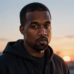kanye west as an anime protagonist, beautiful anime style, portrait, close - up, cinematic rim lighting, dramatic pose, beautiful sunset, professional, highly detailed, clear, sharp, smug expression, trending on artstation