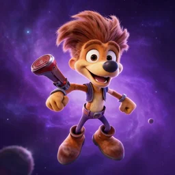 ratchet and clank floating in a purple nebula, 4 k, realistic,