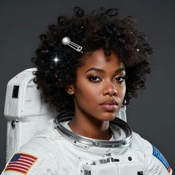 black female astronaut with a celestial afro pin - up style by artgerm, realistic, trending on artstation