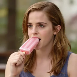 emma watson eating a popsicle, 4k, ultra realism, hyper detailed