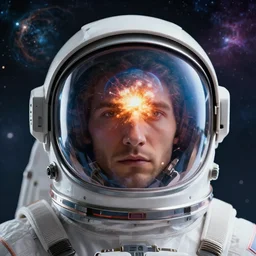 retrofuturistic portrait of a man with in astronaut helmet, smooth transparent visor, reflective gradient showing a planet explode, detailed space nebula graphics in background, close up, quint buchholz, wlop, dan mumford, artgerm, liam brazier, peter mohrbacher, raw, featured on artstation, octane render, cinematic, elegant, intricate, 8 k, cyberpunk