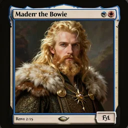 A handsome King of the Fae with blond hair and beard in animal down, Magic the Gathering card art