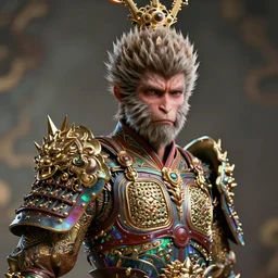 hyperrealistic highly detailed bust portrait of an art deco sun wukong with iridescent armor sharp concept art wayne barlowe cinematic lighting 8k low angle shallow depth of field