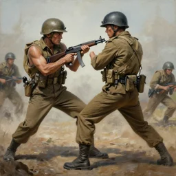 a painting of a character fighting in the vietnam war by Mark Arian, high detail, hyperrealistic, concept art, artstation, 8k