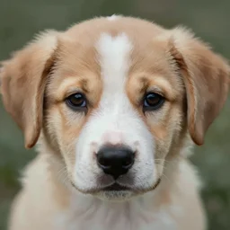 closeup of a puppy's face, in the style of wassily kandinsky, digital art, muted color