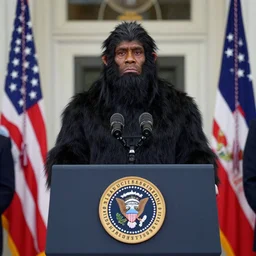 “ photo of the first yeti president of the united states speaking at their inauguration. ”