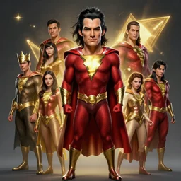 full body portrait of shazam as a magical star guardian. detailed face, concept art, intricate, highly detailed 8 k, smooth, sharp focus, handsome and aesthetic shape of face and body, artgerm, artstation, art by zexi guo and nira and junpei suzuki and gharliera and rinotuna
