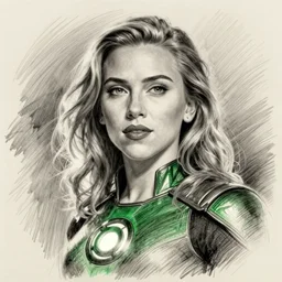 A portrait of Scarlett johansson as a green lantern, pencil sketch, concept art